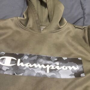 Champion Olive Green Hoodie with Camo Logo